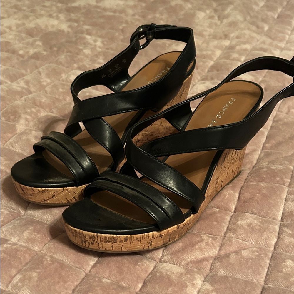 Franco Sarto Black Leather Wedges
